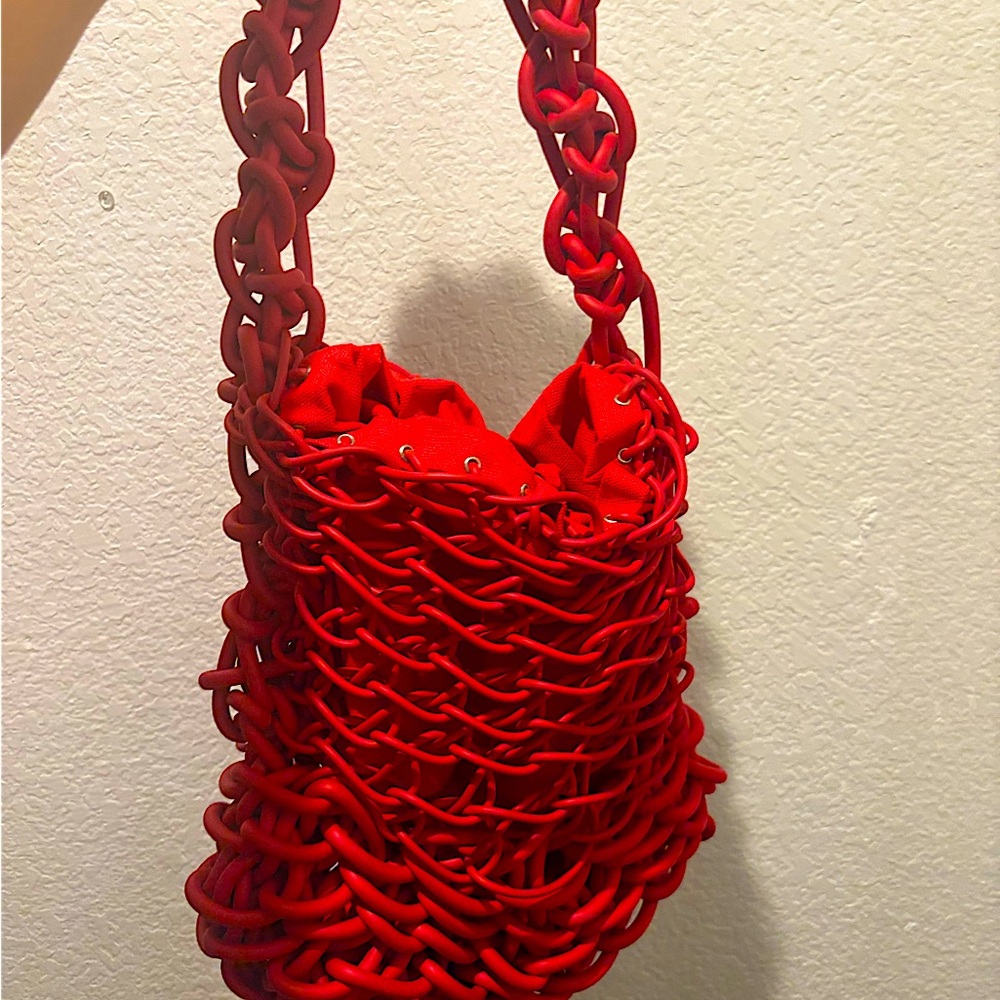 Chic Red Woven Tote Bag